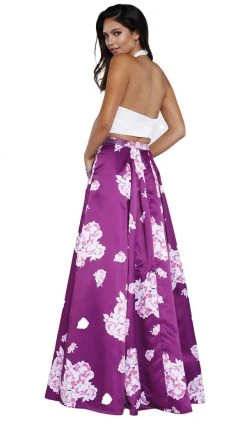 Nox Anabel - 8245 Two-piece Floral Halter A-line Evening Dress