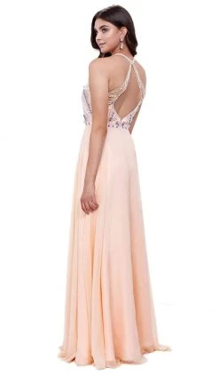 Formal Gowns Nox Anabel - 8276 Sleeveless Bejeweled Halter A-line Dress