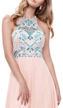Formal Gowns Nox Anabel - 8276 Sleeveless Bejeweled Halter A-line Dress