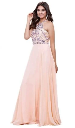 Formal Gowns Nox Anabel - 8276 Sleeveless Bejeweled Halter A-line Dress