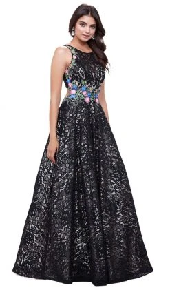 Nox Anabel - 8281 Sleeveless Embroidered Lace Scoop A-line Dress Formal Gowns
