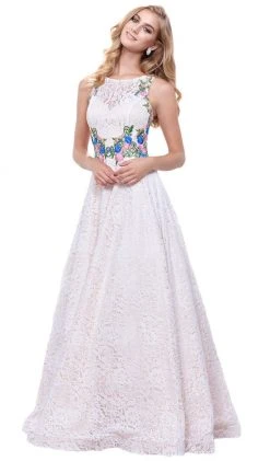 Nox Anabel - 8281 Sleeveless Embroidered Lace Scoop A-line Dress Formal Gowns