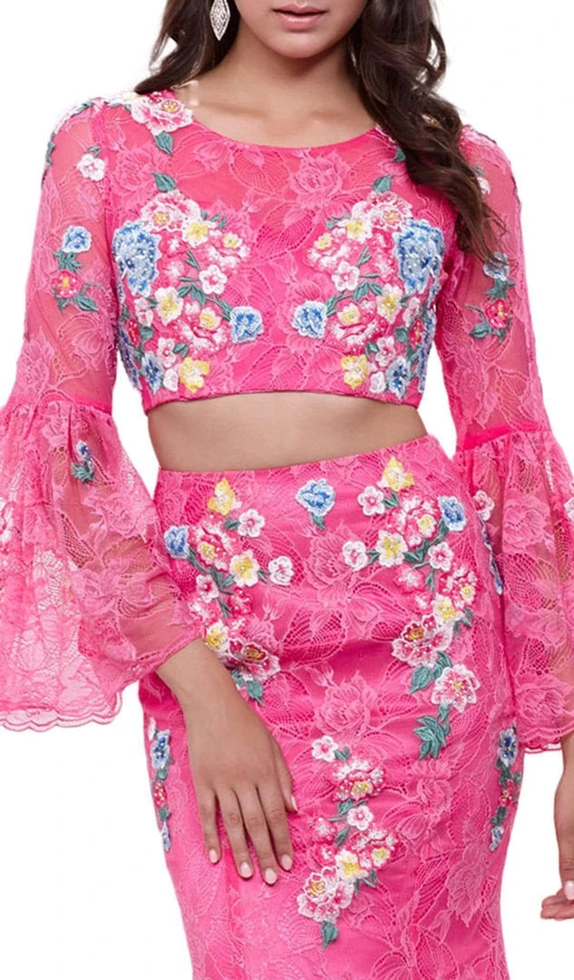 Formal Gowns Nox Anabel - 8288 Two-Piece Embroidered Circular Flounce Sleeve Gown 5 Formal Gowns Nox Anabel - 8288 Two-Piece Embroidered Circular Flounce Sleeve Gown