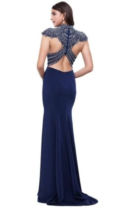 Nox Anabel - 8293 Beaded Crisscrossed Open Back Evening Gown Formal Gowns