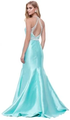 Nox Anabel - 8296 Illusion Halter Beaded Bodice Mermaid Gown