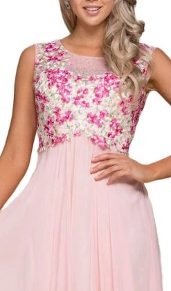 Nox Anabel - 8306 Floral Applique Illusion Bateau A-line Dress Formal Gowns