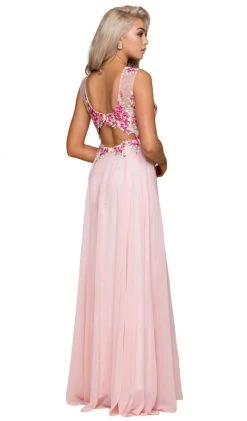 Nox Anabel - 8306 Floral Applique Illusion Bateau A-line Dress Formal Gowns