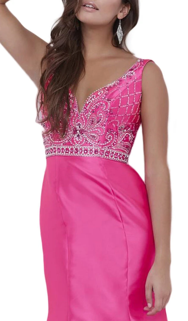 Nox Anabel - 8307 Sleeveless V-Neck Beaded Bodice Trumpet Gown 5 Nox Anabel - 8307 Sleeveless V-Neck Beaded Bodice Trumpet Gown