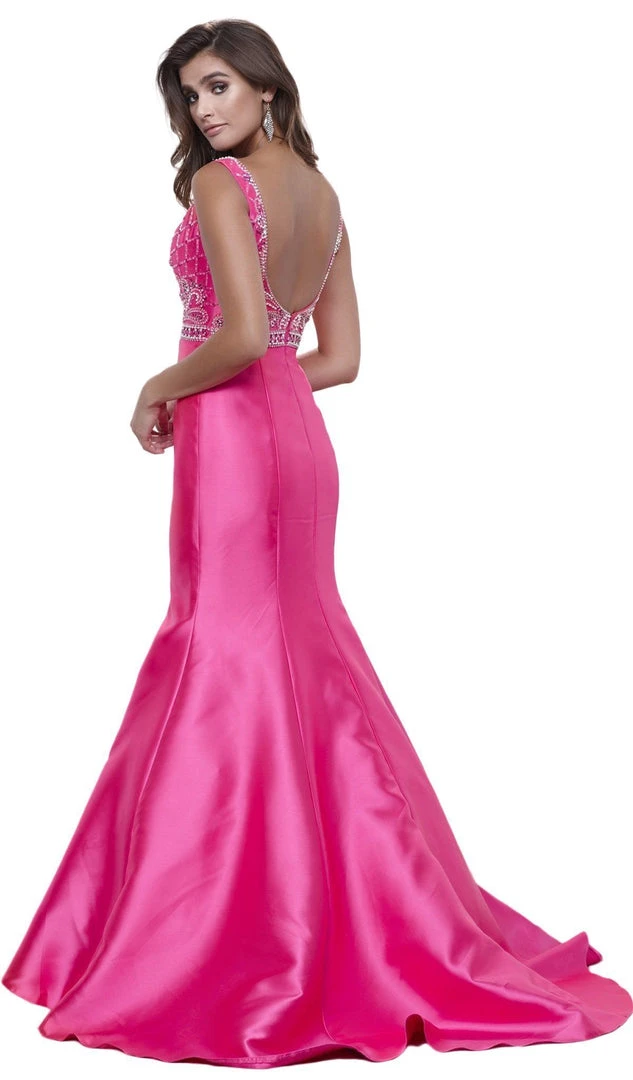 Nox Anabel - 8307 Sleeveless V-Neck Beaded Bodice Trumpet Gown 4 Nox Anabel - 8307 Sleeveless V-Neck Beaded Bodice Trumpet Gown