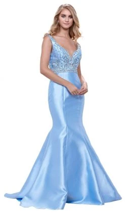 Nox Anabel - 8307 Sleeveless V-Neck Beaded Bodice Trumpet Gown 12 Nox Anabel - 8307 Sleeveless V-Neck Beaded Bodice Trumpet Gown