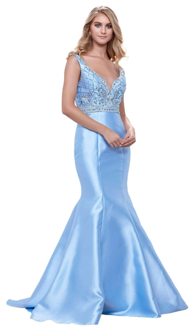 Nox Anabel - 8307 Sleeveless V-Neck Beaded Bodice Trumpet Gown 7 Nox Anabel - 8307 Sleeveless V-Neck Beaded Bodice Trumpet Gown