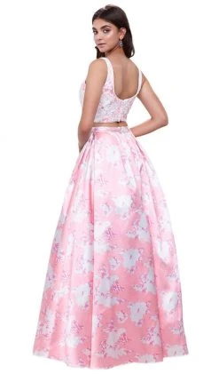 Nox Anabel - 8312 Two-Piece Wide V-Neckline Floral A-line Evening Gown