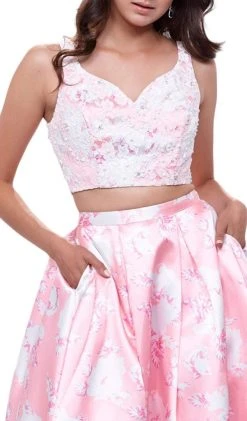 Nox Anabel - 8312 Two-Piece Wide V-Neckline Floral A-line Evening Gown