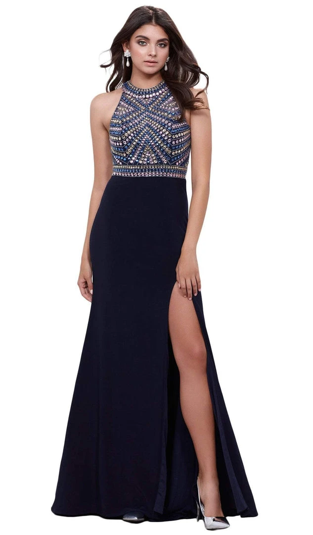 Nox Anabel - 8321 Rhinestone Embellished Halter Illusion Evening Gown 3 Nox Anabel - 8321 Rhinestone Embellished Halter Illusion Evening Gown