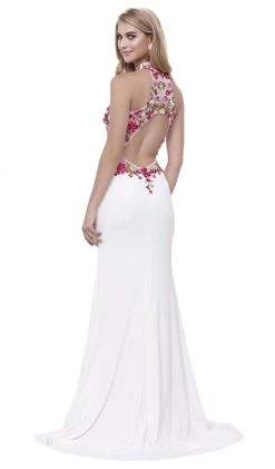 Nox Anabel - 8322 Floral Embroidered Halter Jersey Evening Dress Formal Gowns 8 Nox Anabel - 8322 Floral Embroidered Halter Jersey Evening Dress Formal Gowns