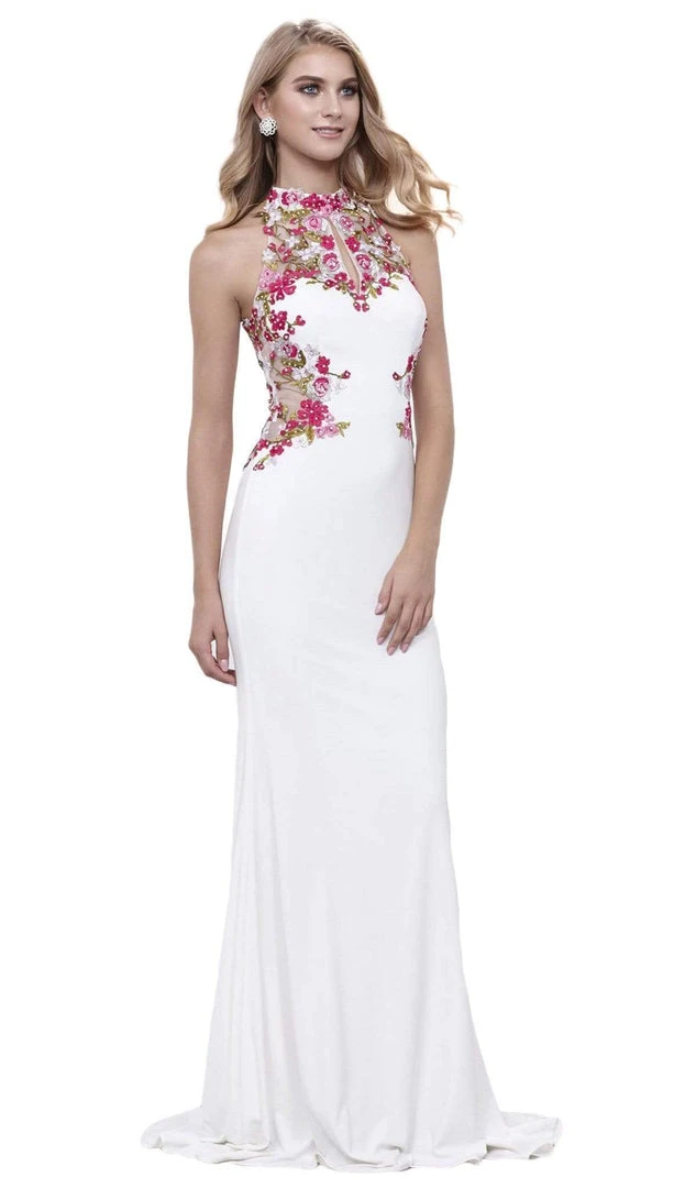 Nox Anabel - 8322 Floral Embroidered Halter Jersey Evening Dress Formal Gowns 3 Nox Anabel - 8322 Floral Embroidered Halter Jersey Evening Dress Formal Gowns