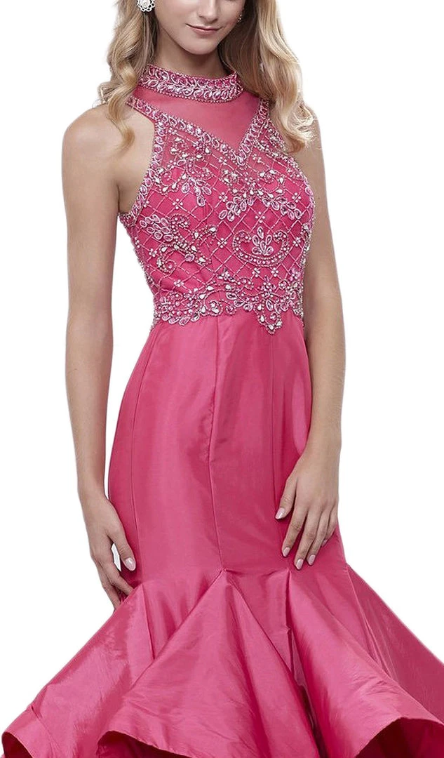 Nox Anabel - 8330 Beaded High Neck Ruffled Mermaid Evening Gown Formal Gowns 5 Nox Anabel - 8330 Beaded High Neck Ruffled Mermaid Evening Gown Formal Gowns