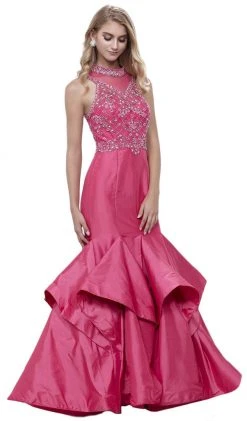 Nox Anabel - 8330 Beaded High Neck Ruffled Mermaid Evening Gown Formal Gowns