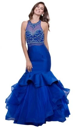 Nox Anabel - 8332 Sleeveless Halter Neck Beaded Long Mermaid Dress Formal Gowns