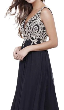 Formal Gowns Nox Anabel - 8343 Sleeveless Beaded V Neck Lace Bodice Long Gown