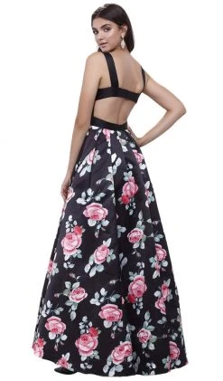 Nox Anabel - 8351 Sleeveless Deep V-Neck Floral Evening Dress 8 Nox Anabel - 8351 Sleeveless Deep V-Neck Floral Evening Dress