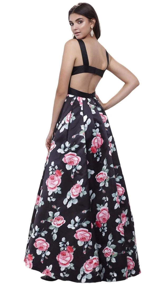 Nox Anabel - 8351 Sleeveless Deep V-Neck Floral Evening Dress 5 Nox Anabel - 8351 Sleeveless Deep V-Neck Floral Evening Dress
