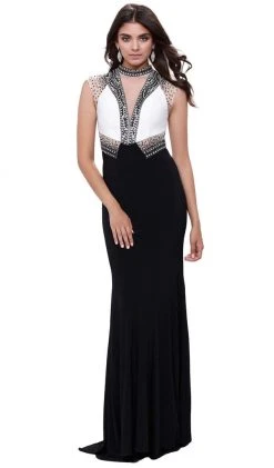 Nox Anabel - 8364 Contrast Jewel Illusion Paneled Evening Gown