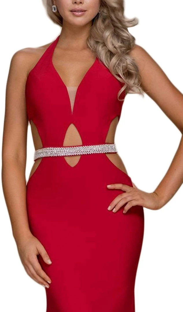 Nox Anabel - A046 Plunging Halter Embellished Sheath Dress 6 Nox Anabel - A046 Plunging Halter Embellished Sheath Dress