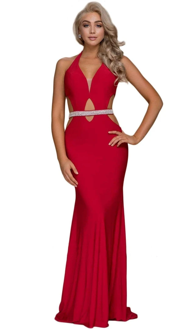 Nox Anabel - A046 Plunging Halter Embellished Sheath Dress 3 Nox Anabel - A046 Plunging Halter Embellished Sheath Dress