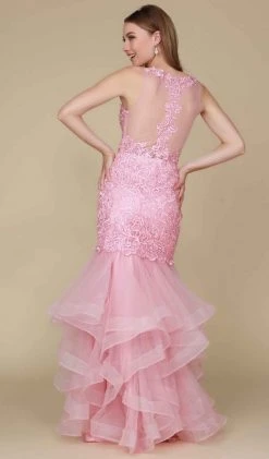 Nox Anabel - A059 Beaded Lace Ruffled Mermaid Dress Formal Gowns