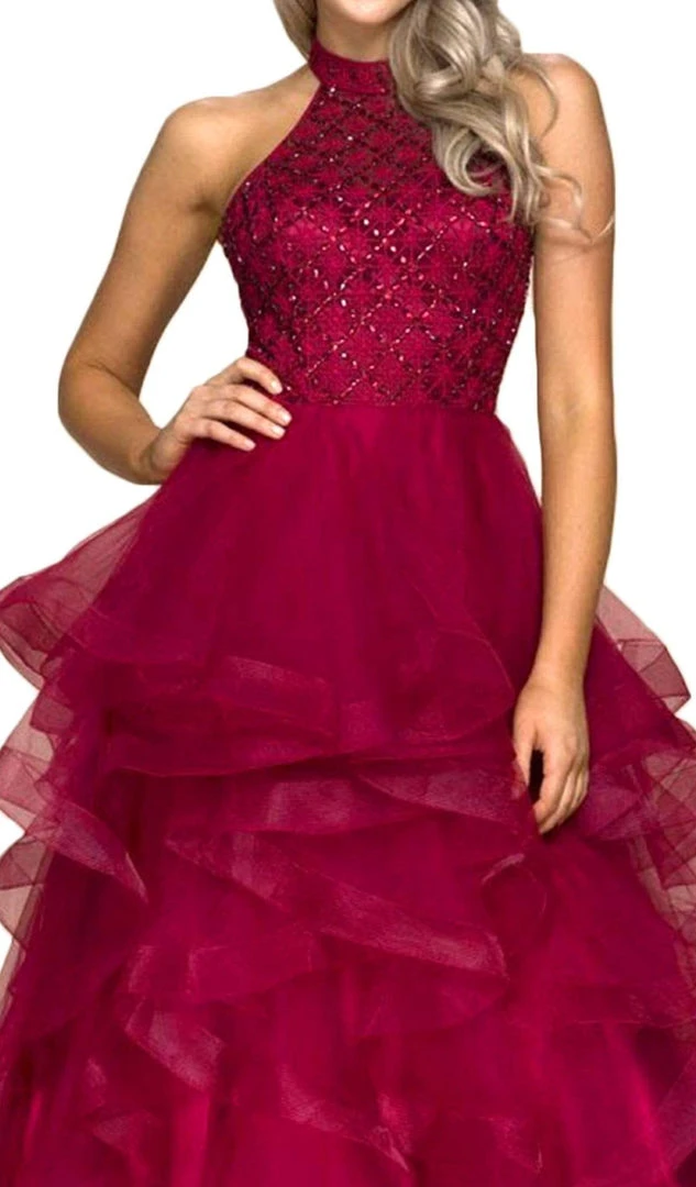 Nox Anabel - A065 Lattice Beaded High Halter Tulle Ballgown Formal Gowns 4 Nox Anabel - A065 Lattice Beaded High Halter Tulle Ballgown Formal Gowns