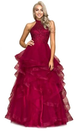 Nox Anabel - A065 Lattice Beaded High Halter Tulle Ballgown Formal Gowns