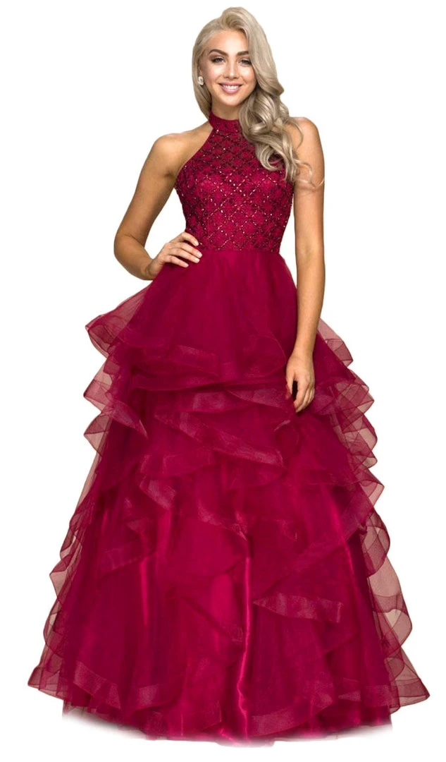Nox Anabel - A065 Lattice Beaded High Halter Tulle Ballgown Formal Gowns 3 Nox Anabel - A065 Lattice Beaded High Halter Tulle Ballgown Formal Gowns