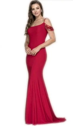 Nox Anabel - A073 Beaded Off-Shoulder Georgette Mermaid Gown