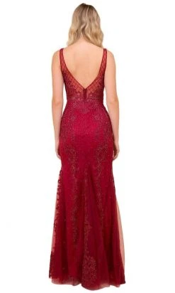 Nox Anabel - A398 Sleeveless V Neck Beaded Lace Applique Trumpet Gown