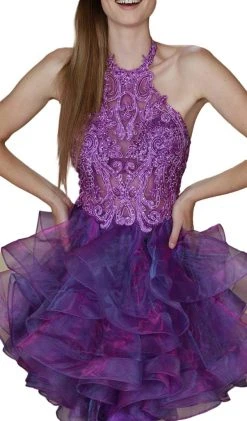 Nox Anabel - A610 Embroidered Halter Tiered A-line Dress