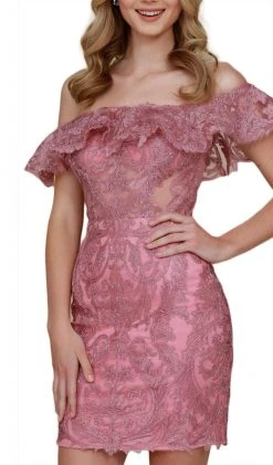 Nox Anabel - A611 Embroidered Ruffled Off-Shoulder Fitted Dress 10 Nox Anabel - A611 Embroidered Ruffled Off-Shoulder Fitted Dress