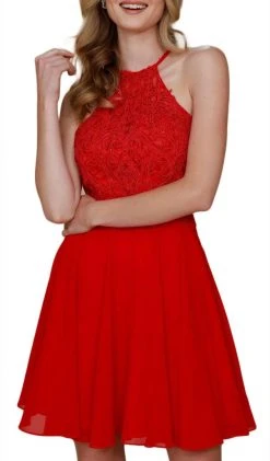 Nox Anabel - A615 Embroidered Halter Neck Chiffon A-line Dress Cocktail Dresses 8 Nox Anabel - A615 Embroidered Halter Neck Chiffon A-line Dress Cocktail Dresses