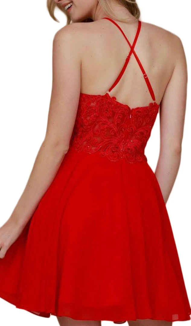 Nox Anabel - A615 Embroidered Halter Neck Chiffon A-line Dress Cocktail Dresses 6 Nox Anabel - A615 Embroidered Halter Neck Chiffon A-line Dress Cocktail Dresses