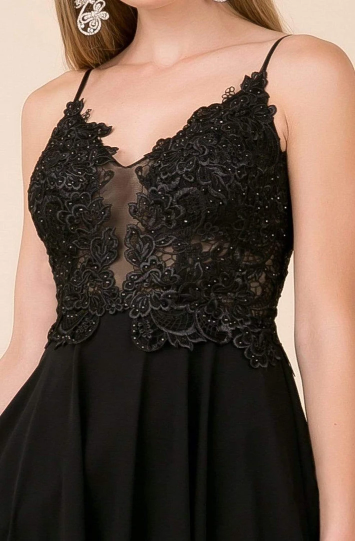 Cocktail Dresses Nox Anabel - A660 Beaded Lace V-neck A-line Dress 8 Cocktail Dresses Nox Anabel - A660 Beaded Lace V-neck A-line Dress