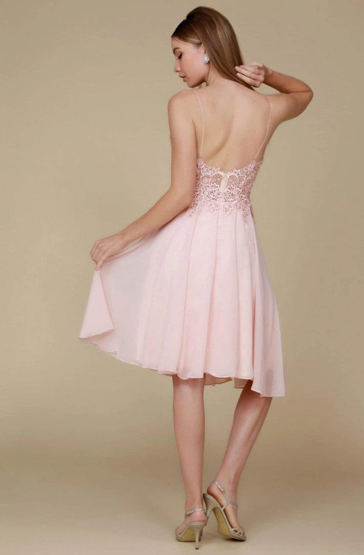 Cocktail Dresses Nox Anabel - A660 Beaded Lace V-neck A-line Dress 4 Cocktail Dresses Nox Anabel - A660 Beaded Lace V-neck A-line Dress