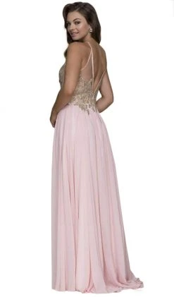 Nox Anabel - B084 Gilded Lace Cutout Halter Chiffon Evening Gown 13 Nox Anabel - B084 Gilded Lace Cutout Halter Chiffon Evening Gown