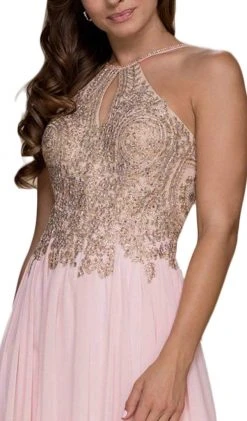 Nox Anabel - B084 Gilded Lace Cutout Halter Chiffon Evening Gown 9 Nox Anabel - B084 Gilded Lace Cutout Halter Chiffon Evening Gown