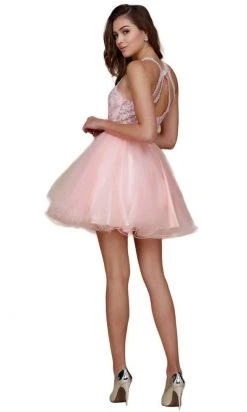 Nox Anabel - B652 Sparkly Lace Applique Bodice Tulle Cocktail Dress