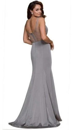 Nox Anabel - C001 Bejeweled Illusion Inset Plunging V-Neck Evening Gown