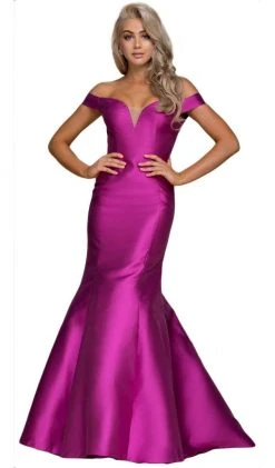 Nox Anabel - C004 Plunge Detailed Off Shoulder Mikado Trumpet Evening Gown