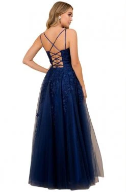 Formal Gowns Nox Anabel - C415 Embroidered Scoop Neck Long A-line Gown
