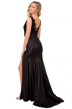 Nox Anabel - E373 Embroidered Scalloped V-neck Trumpet Dress Formal Gowns