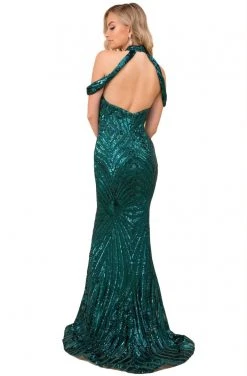 Nox Anabel - E377 Sequined High Halter Trumpet Dress Formal Gowns