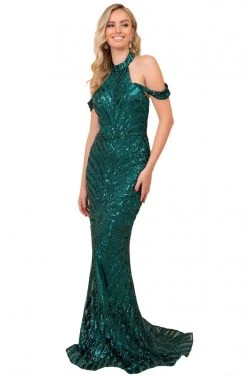Nox Anabel - E377 Sequined High Halter Trumpet Dress Formal Gowns